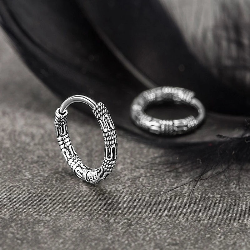 Vintage 925 Sterling Silver Hoop Earrings Pattern Earring For Women Silver Jewelry Korea New