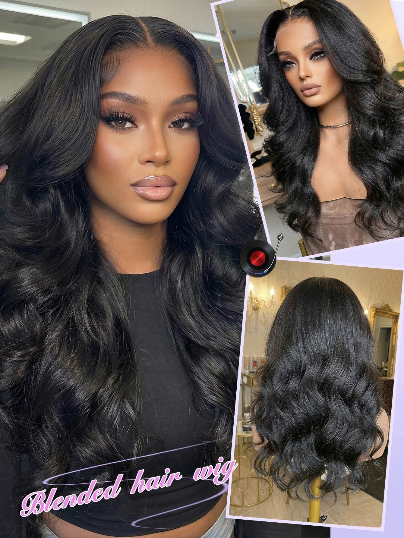 Lace Front Wig Blended Human Hair Synthetic Mix Natural Black Long  Hairpieces For Black Women Beginner Friendly Daily Wear