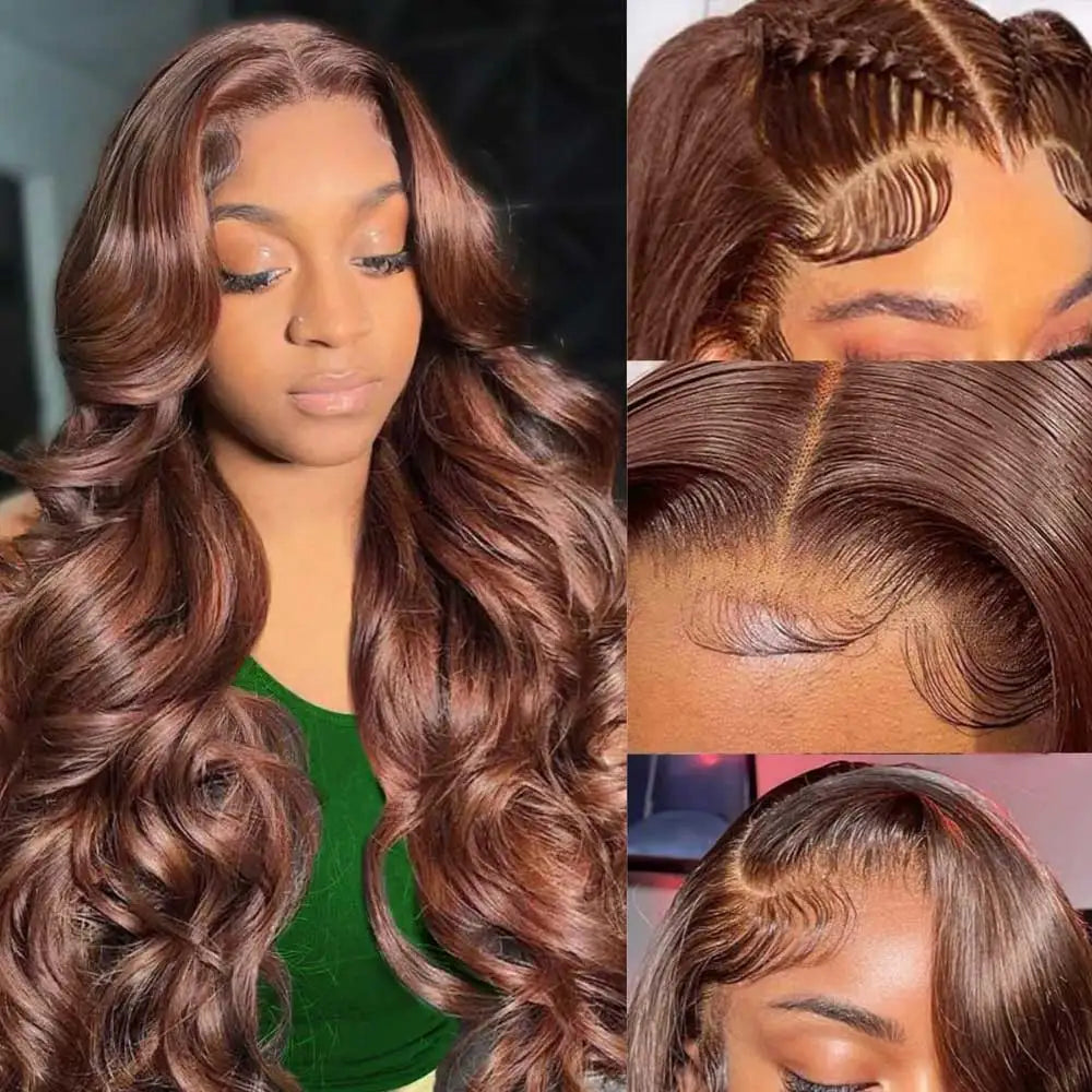 30 40 Inch Chocolate Brown Body Wave Human Hair Wigs 13X4 HD Lace Frontal WIgs For Women Colored Wet And Wavy Lace Front Wig