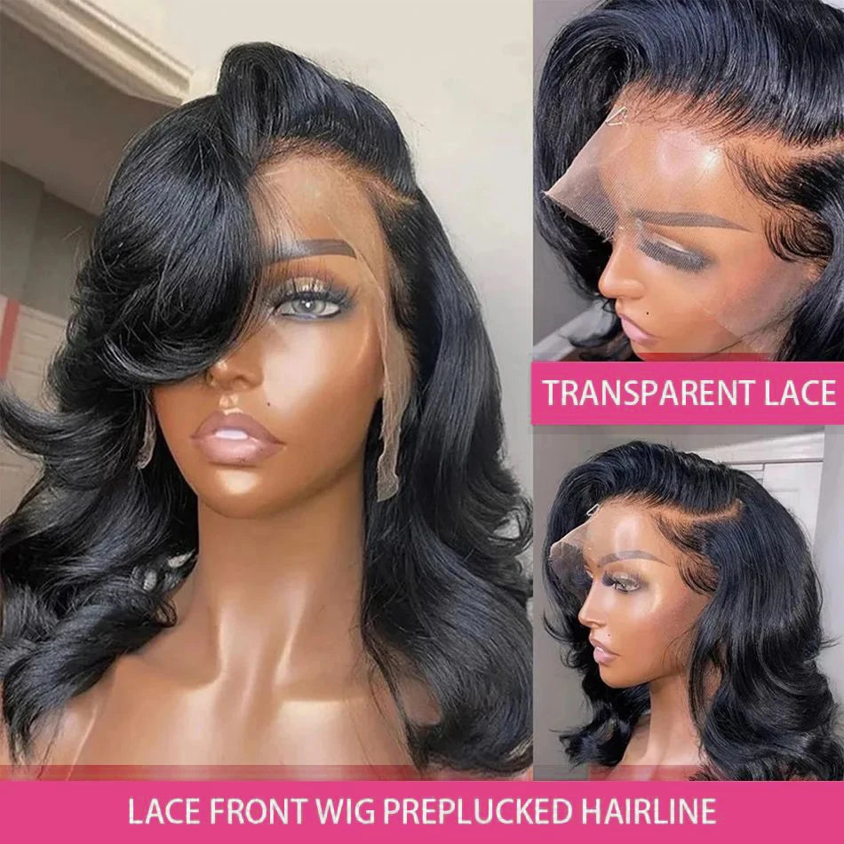 Short Bob Wig Body Wave 100% Human Hair 13x4 Lace Frontal Wigs Pre Plucked Body Wave 250% Density 4x4 Closure Bob Wigs for Women