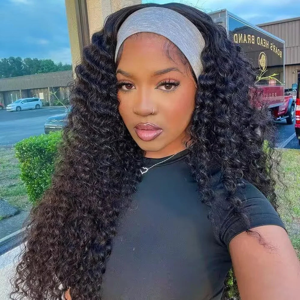 Geeta Deep Wave Headband Wig Glueless Wigs Human Hair Ready To Wear Deep Curly Brazilian Wigs 100% Human Hair For Black Women