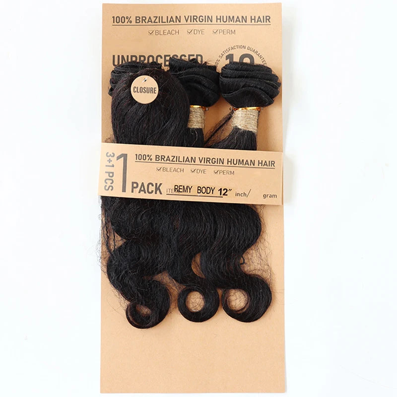 Deep Wave Body Wave Straight Human Hair Bundles With Closure Indian Hair Weave 3 Bundles With Machine Made Closure