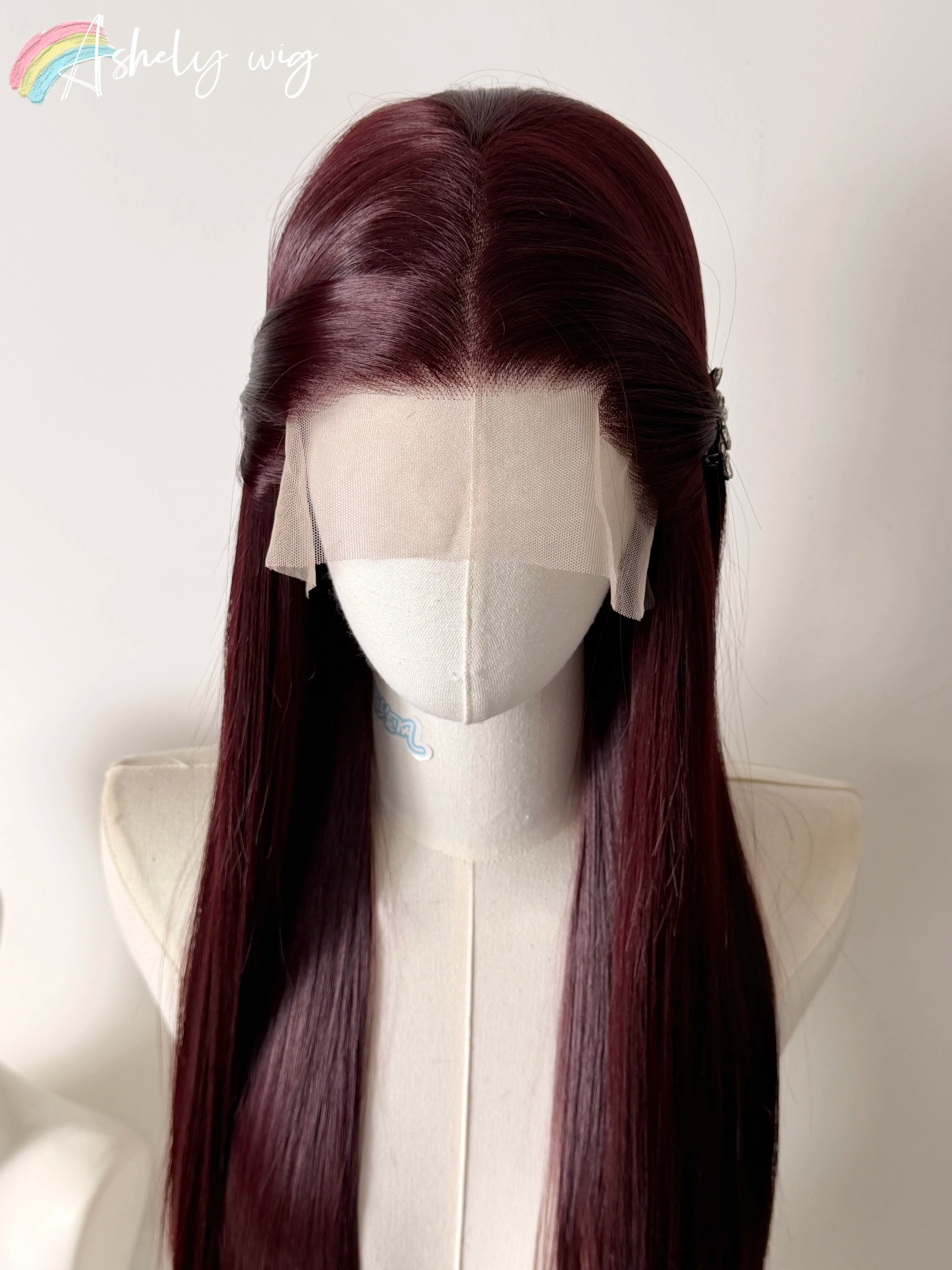 13*4 Lace Front Wig Female 26inch Long Straight Glueless Wig Bordeaux Red Black Red Wigs for Women Synthetic Lace Wigs cosplay
