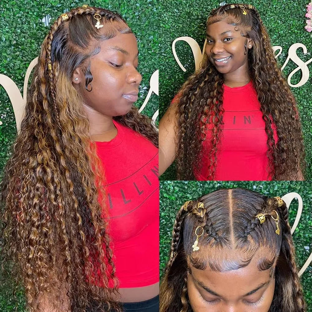 30 36 Inch Curly Highlight Wig Human Hair Honey Blonde 13x4 Lace Front Deep Wave 13x6 Hd Lace Frontal Wigs For Women Human Hair