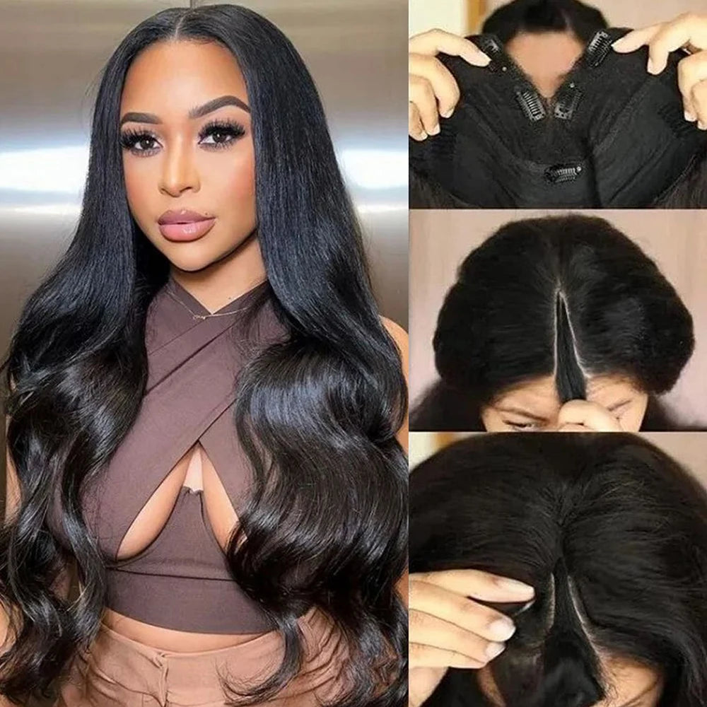 V Part Wigs Human Hair Body Wave 100% Human Hair Wigs No Leave Out No Sew-In Machine Made Deep Wave Beginner Friendly