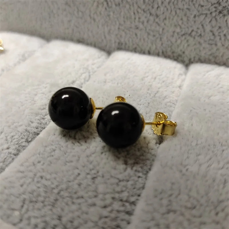 SOMILIA Fashion 925 Sterling Silver Higt Quality Pearl Stud Earrings Gold Ball Earrings For Women Silver Jewelry Pierced 4-14MM
