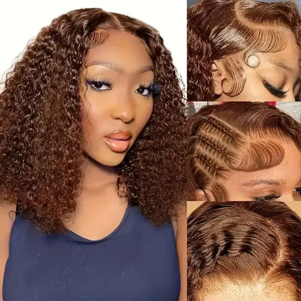 Short Bob Water Wave Human Hair Wigs Wet And Wavy 200% 13X4 HD Lace Frontal Wig Human Hair Chocolate Brown Curly Human Hair Wigs