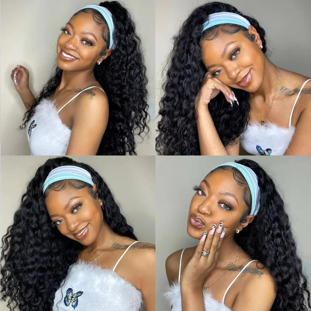 Geeta Deep Wave Headband Wig Glueless Wigs Human Hair Ready To Wear Deep Curly Brazilian Wigs 100% Human Hair For Black Women