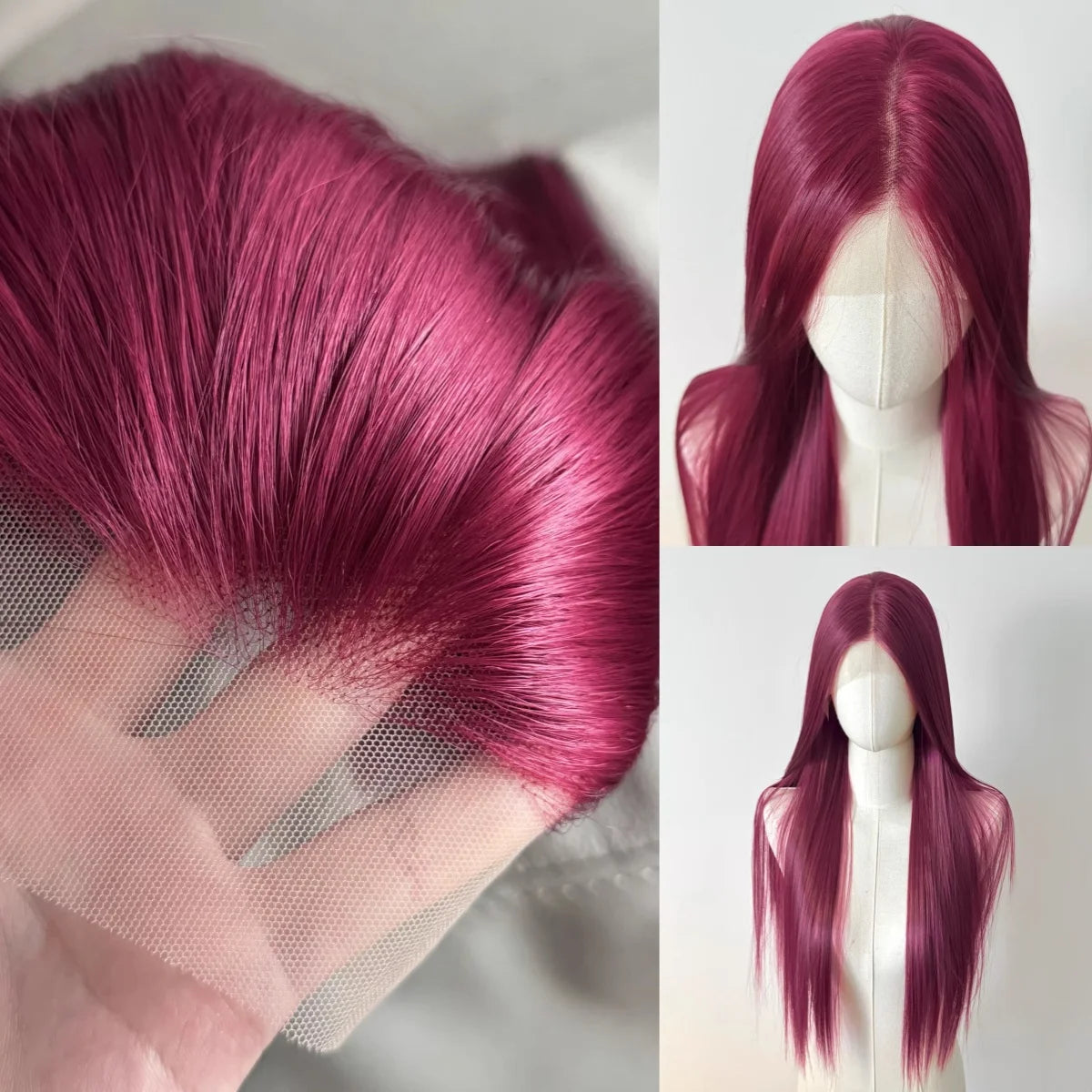 Lace Front Wig for Women Purple-red Cold Cocktail Red Wigs 13x4 HD Lace Frontal 26inch Straight Hair Ririn Matsuoka Cosplay