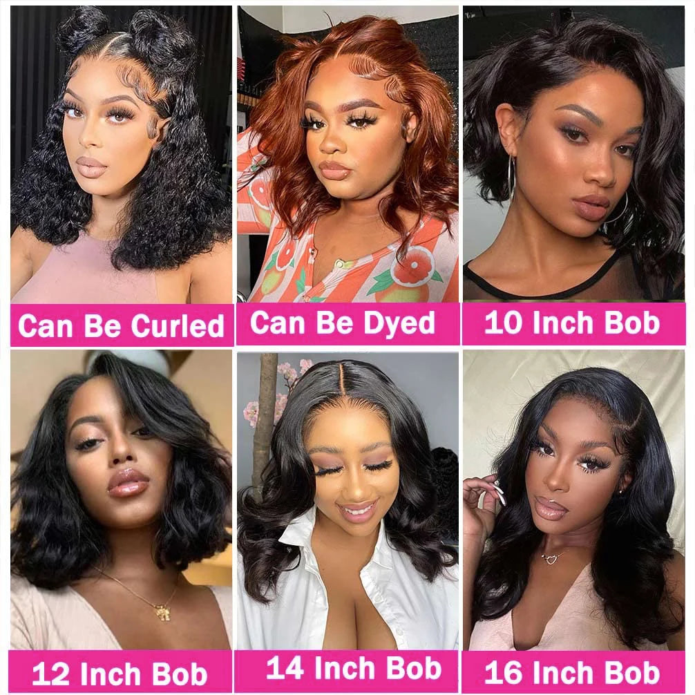 Short Bob Wig Body Wave 100% Human Hair 13x4 Lace Frontal Wigs Pre Plucked Body Wave 250% Density 4x4 Closure Bob Wigs for Women