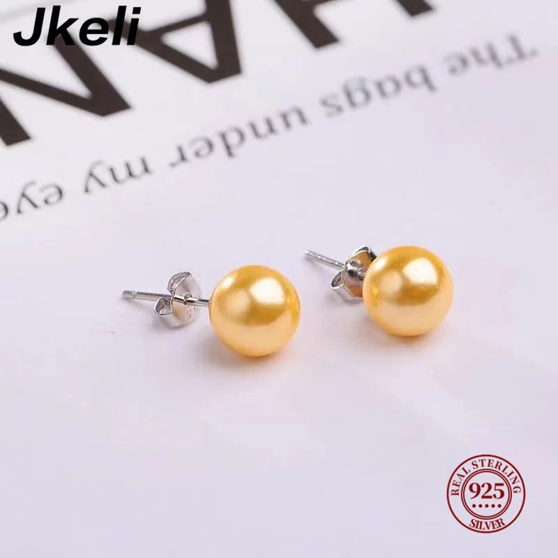 Jkeli Fashion 925 Sterling Silver Freshwater Pearl Stud Earrings Gold Ball Earrings For Women Silver Jewelry Pierced 4-14MM