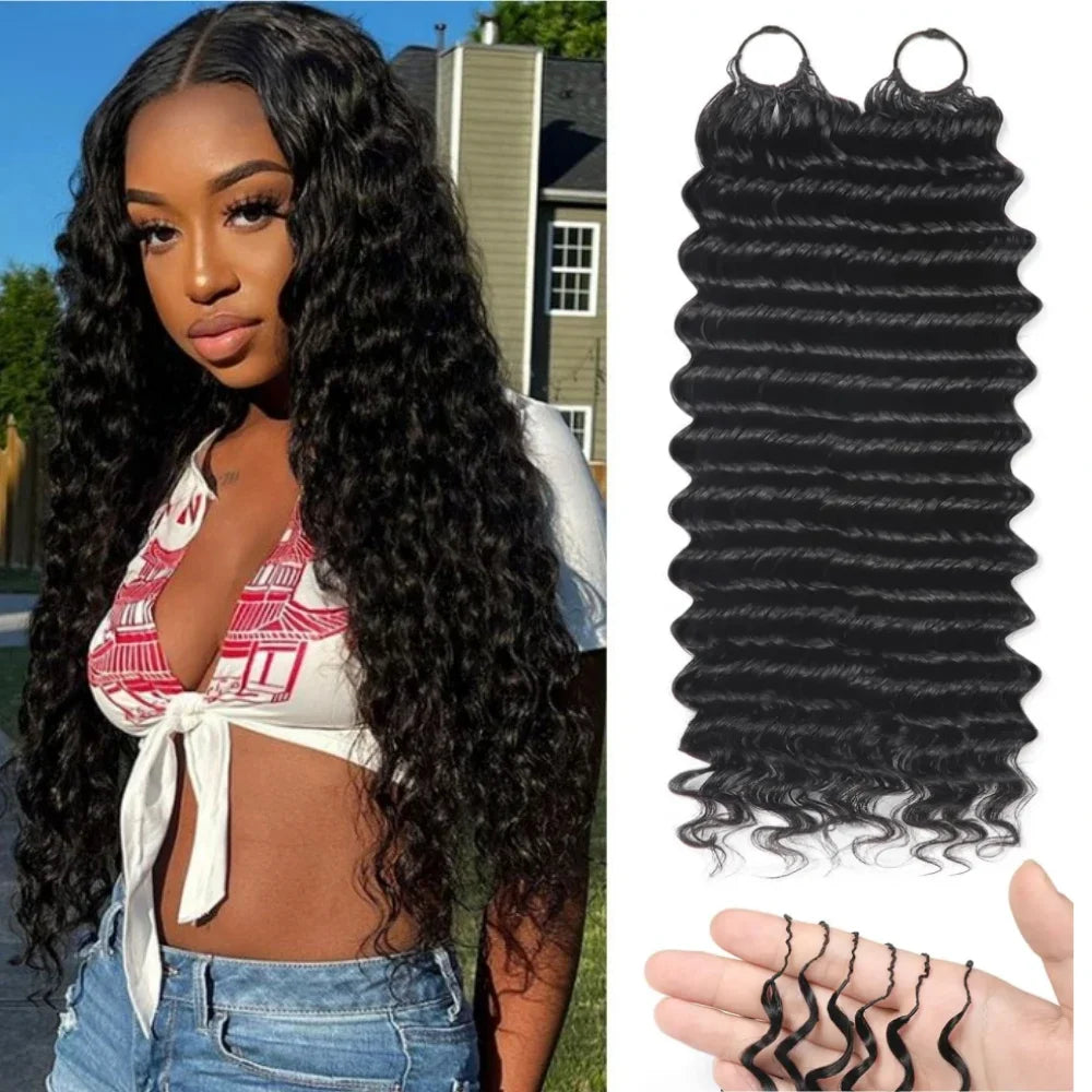 Deep Wave Feather Crochet Hair Deep Wave Human Hair Bundles Raw Hair 100% Human Hair Brazilian Hair Bundle Weaving Extensions