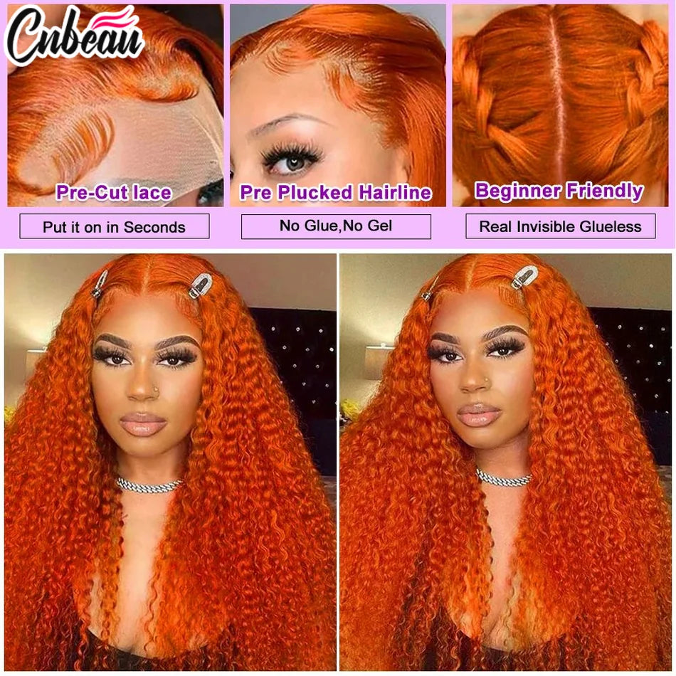 Curly Orange Ginger Lace Front Human Hair Wigs13x4 13x6 Hd Lace Front Human Hair Wig For Women 36inch Deep Wave Frontal Wig
