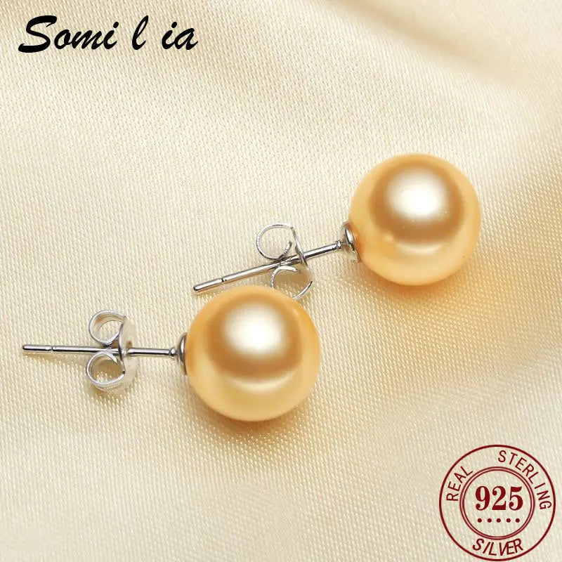 SOMILIA Fashion 925 Sterling Silver Higt Quality Pearl Stud Earrings Gold Ball Earrings For Women Silver Jewelry Pierced 4-14MM