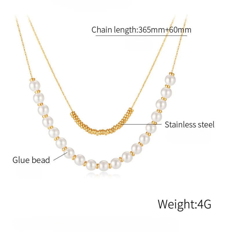 Pearl Necklace Stainless Steel Double-layer Layered Collarbone Chain Women Necklaces Party Fashion Jewelry