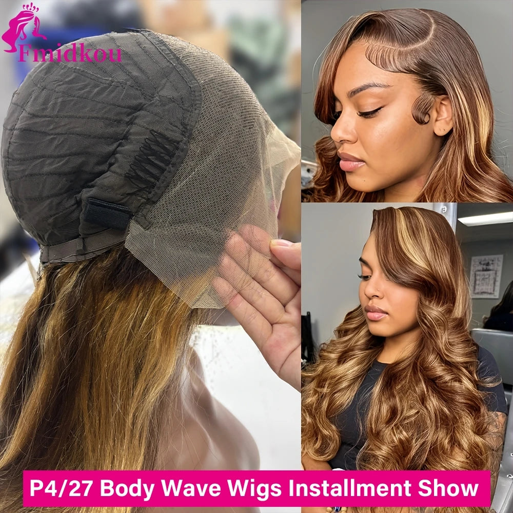 Highlight 13x6 HD Lace Frontal Human Hair Wig 4/27 Glueless Wigs Human Hair Clearance Sale Body Wave Human Hair Wigs For Woman