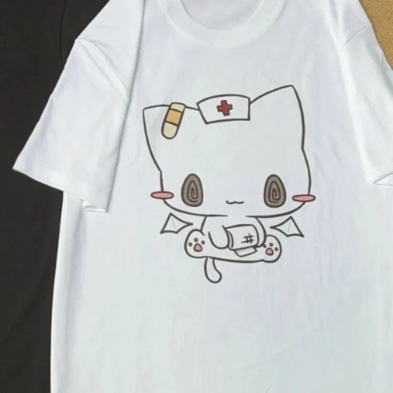 Women T Shirts Cartoon Printed Funny Couple Sweet Short Sleeve O Neck Loose Y2k Harajuku Tops Female Casual Tshirt Streetwear