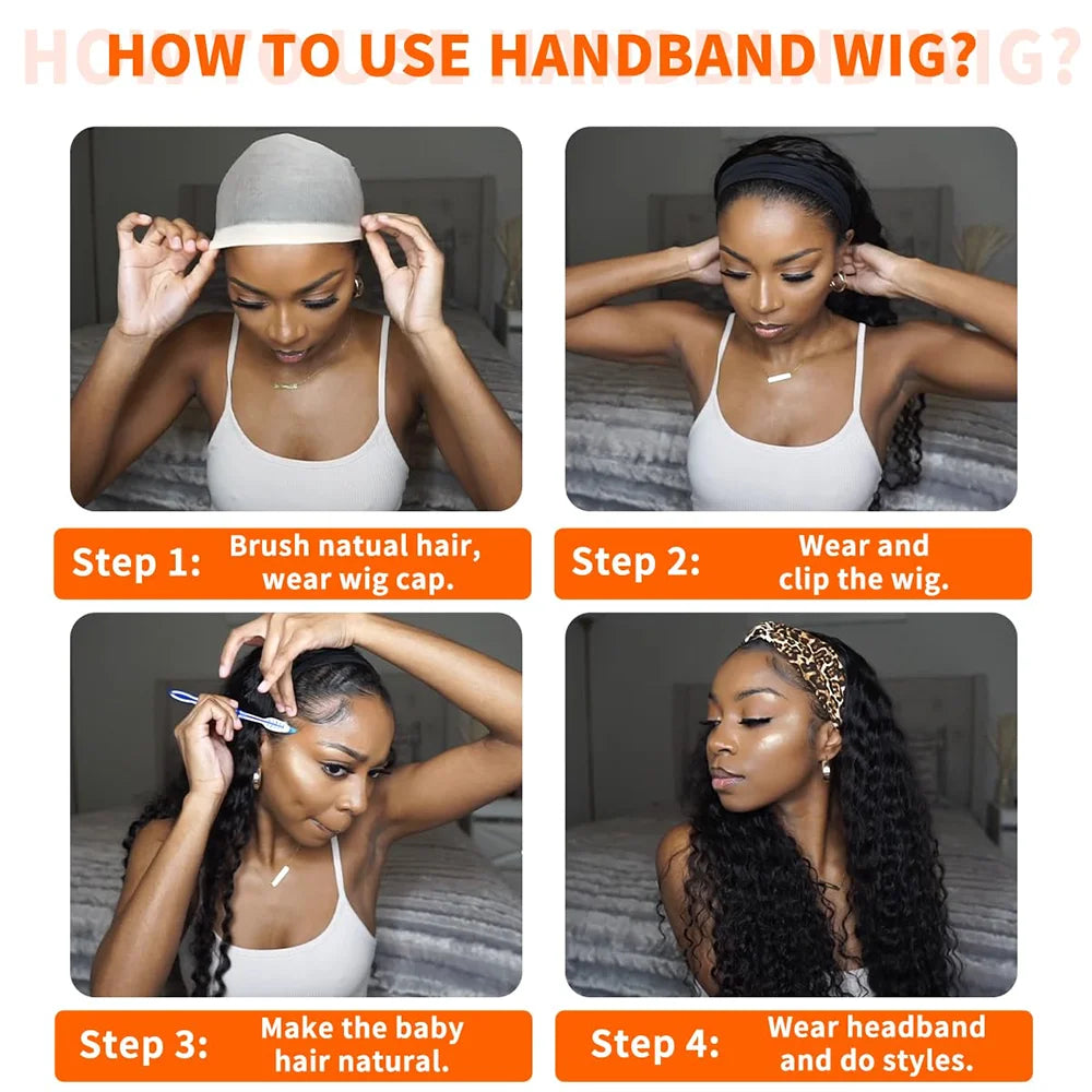 Geeta Deep Wave Headband Wig Glueless Wigs Human Hair Ready To Wear Deep Curly Brazilian Wigs 100% Human Hair For Black Women