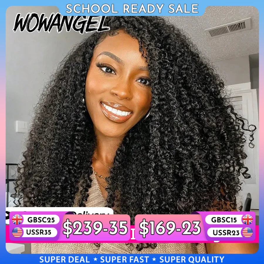 Kinky Curly Half Wig Human Hair Wear&Go Glueless Wigs Curly 3 In 1 Flip Over Wigs With Drawstring Headband Wig Beginner Friendly