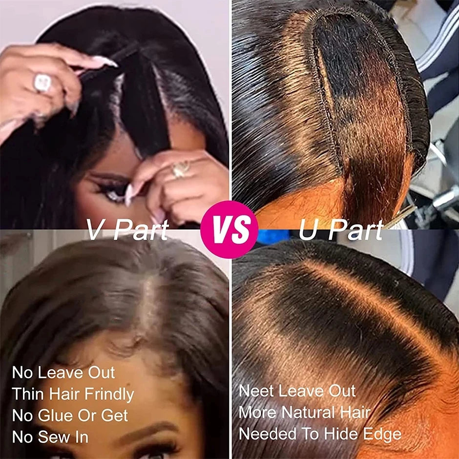 Kinky Curly V Part Wig Human Hair No Leave Out Side Part U Part Wig 250% Brazilian Deep Wave Human Hair Wigs for Women