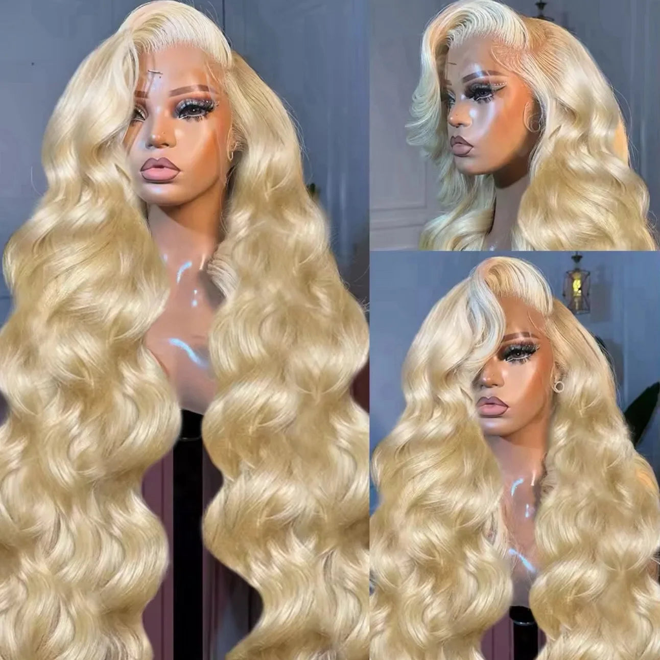 13X4X1 HD Lace Front Wig Soft Synthetic Body Wave Preplucked Hairline Glueless Wigs 99J Burgundy 613 Honey Blonde Ginger Color