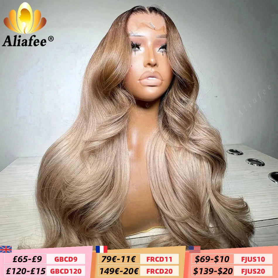 Body Wave HD 13x6 Ombre Blonde With Root Color Lace Front Wigs Human Hair Ash Blonde Lace Frontal Wig for Women 5x5 Closure Wig