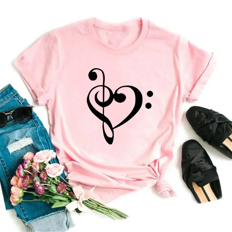 New Women T Shirt Music Note Printed Tshirt Female Summer Casual Short Sleeve O-neck T-shirt Tops Tops for Women Tops