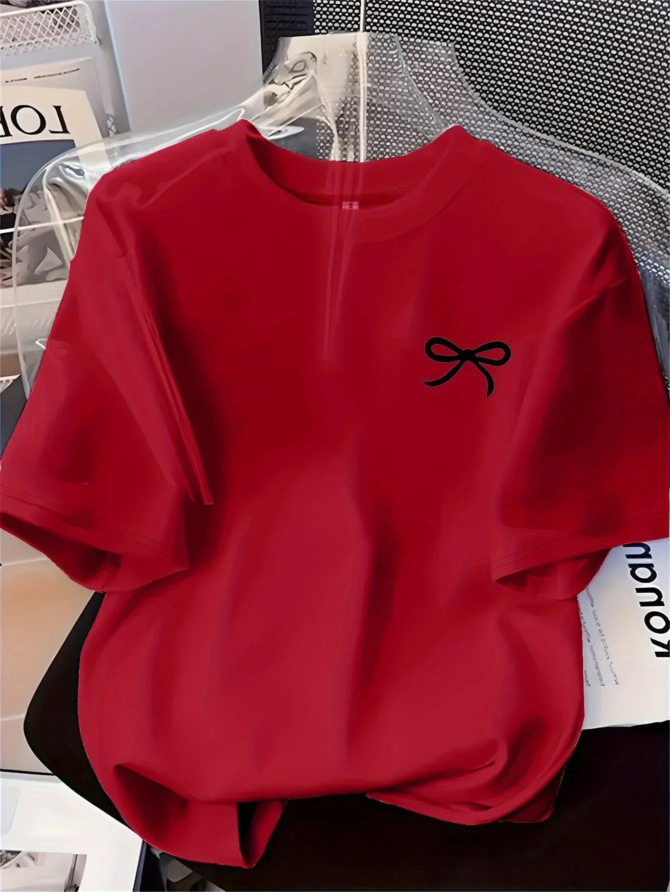 New Women's T-shirt Black Bow Printed Simple Style Casual Fashion Short Sleeve T-shirt Soft Comfortable Summer Women Clothing