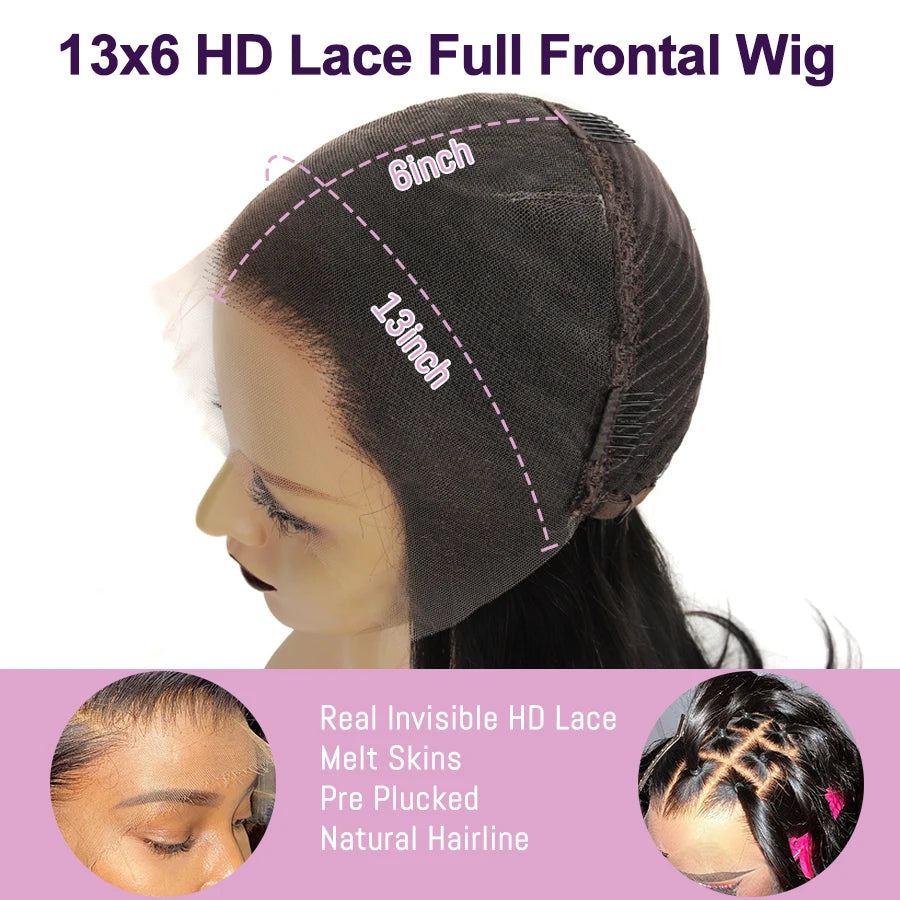 WOWANGEL 1B/27 Highlight Body Wave Wigs 100% Human Hair Pre Plucked 13x6 HD Lace Full Frontal Wigs With Baby Hair Brazilian Hair