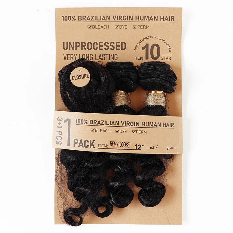 Deep Wave Body Wave Straight Human Hair Bundles With Closure Indian Hair Weave 3 Bundles With Machine Made Closure