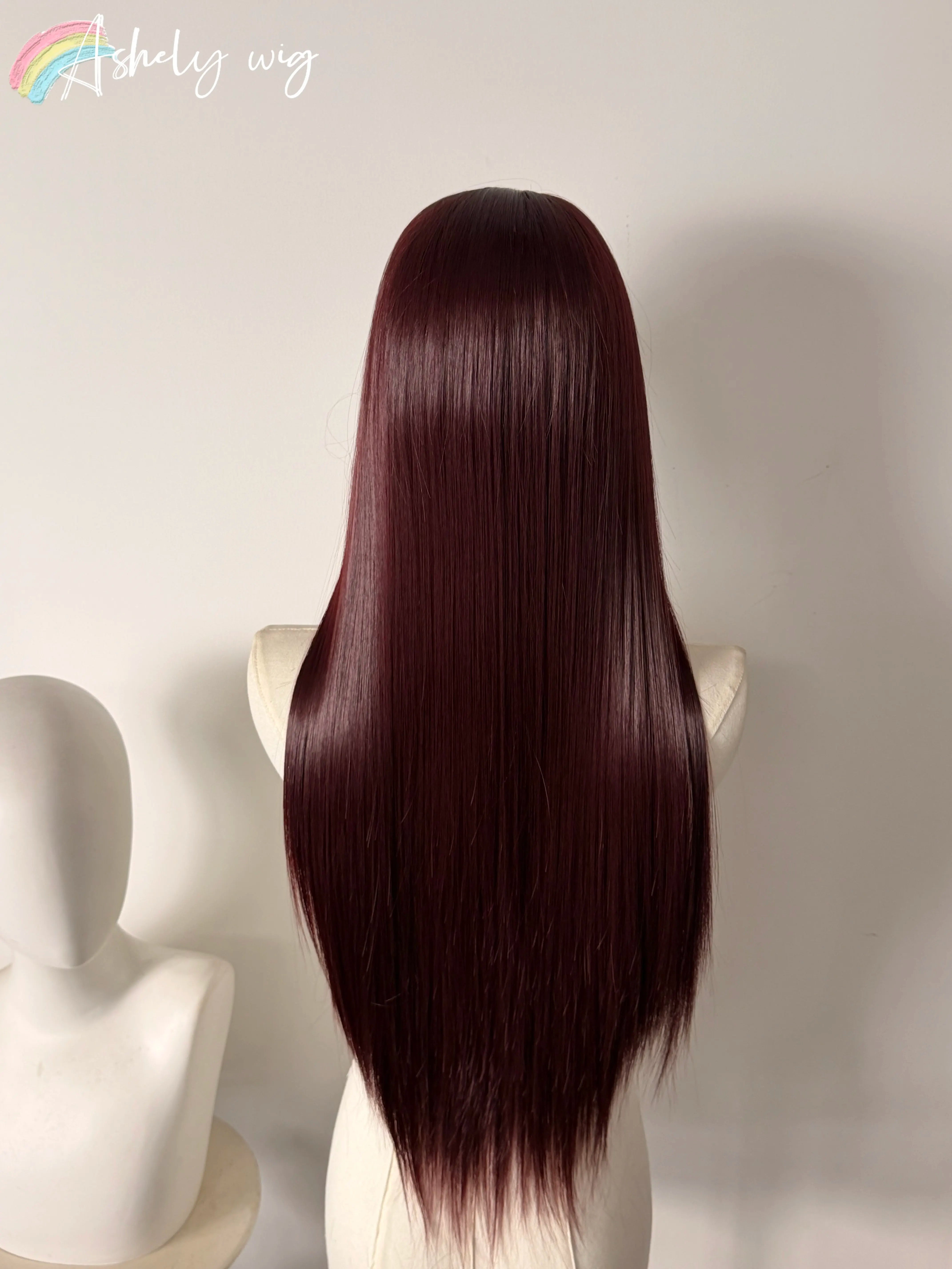 13*4 Lace Front Wig Female 26inch Long Straight Glueless Wig Bordeaux Red Black Red Wigs for Women Synthetic Lace Wigs cosplay