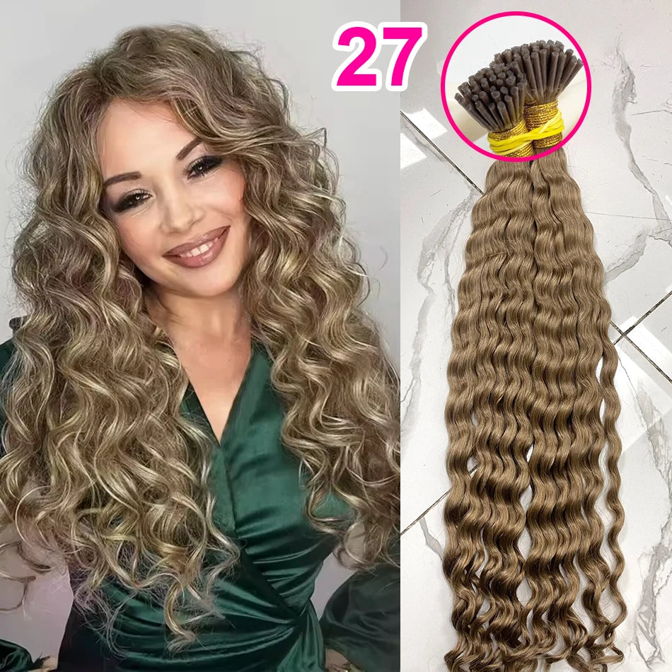 Deep Wave I Tip Hair Extensions 100%Human Hair Extensions Curly I Tip Double Drawn Bundles Microlink  Full Thick Ends Extensions