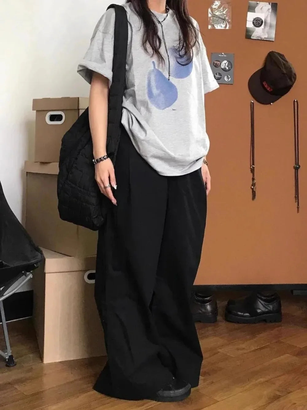 Women's T-shirt Blue Fruit Printed Tee for Women Retro Summer Fashion Trend Comfy Top Casual Loose O-neck Short Sleeve Top Tee