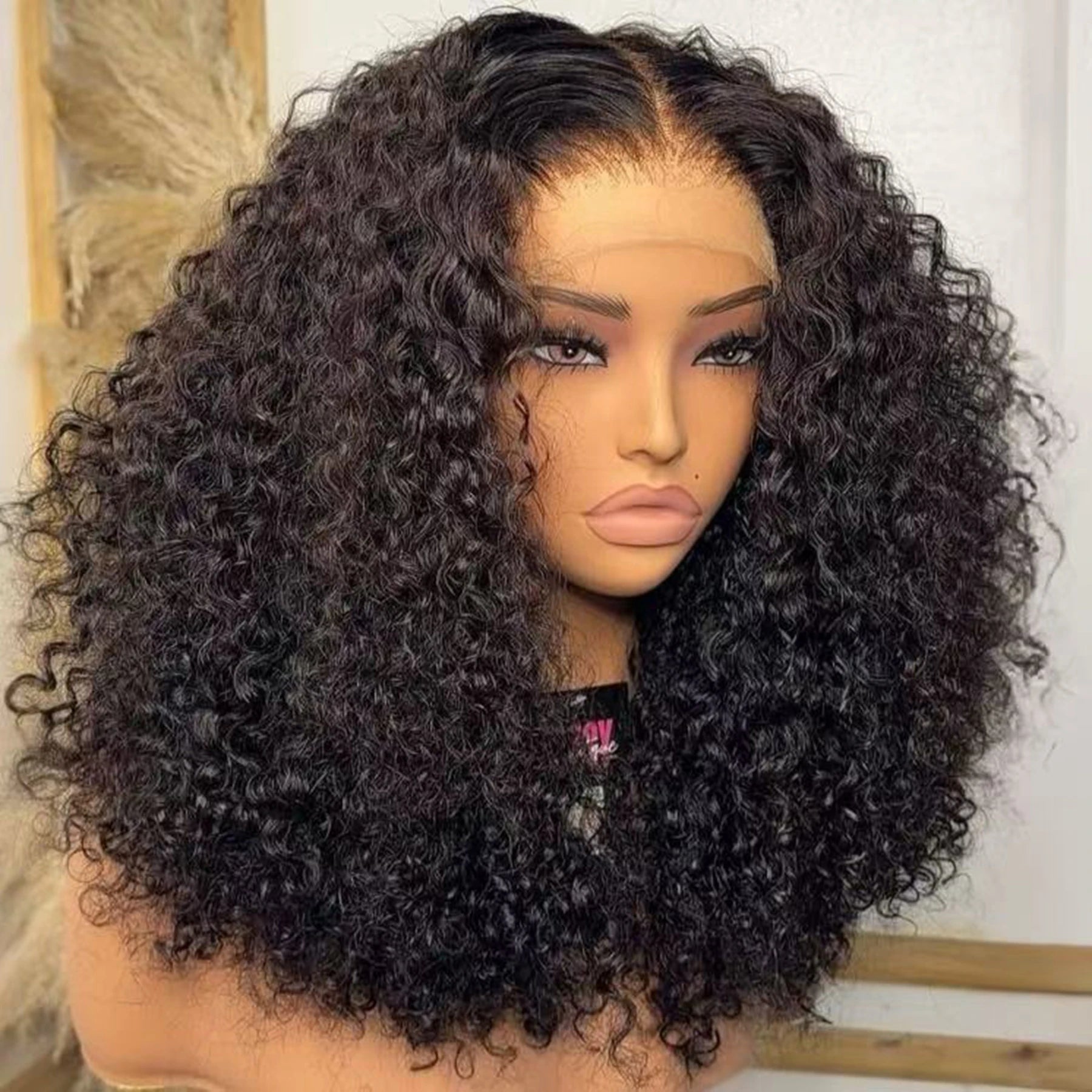 Kinky Curly Short Bob Cut Synthetic Wig 13x4 HD Full Lace Frontal Pre-plucked Bleached Knots Glueless for Black Women