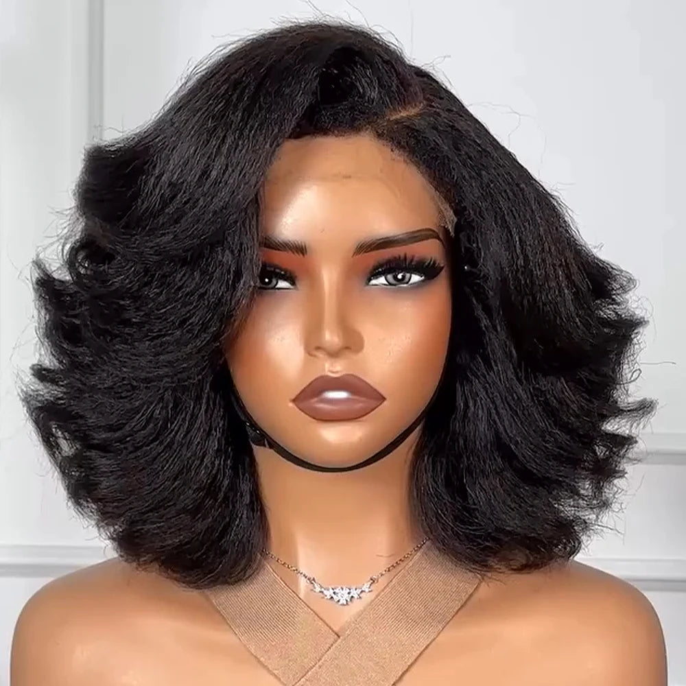 10-16 Inch 4x4/13x4 HD Lace Front 400% Kinky Straight Human Hair Bob Wig PrePlucked Wear And Go Body Wave Glueless Wig For Women