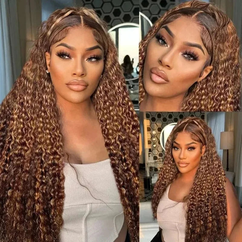 Highlight Curly Wig 13x4 Lace Front Wig Human Hair Wigs 13x4 Human Hair Deep Wave Lace Frontal Wig 4/27 Colored Wigs PrePlucked