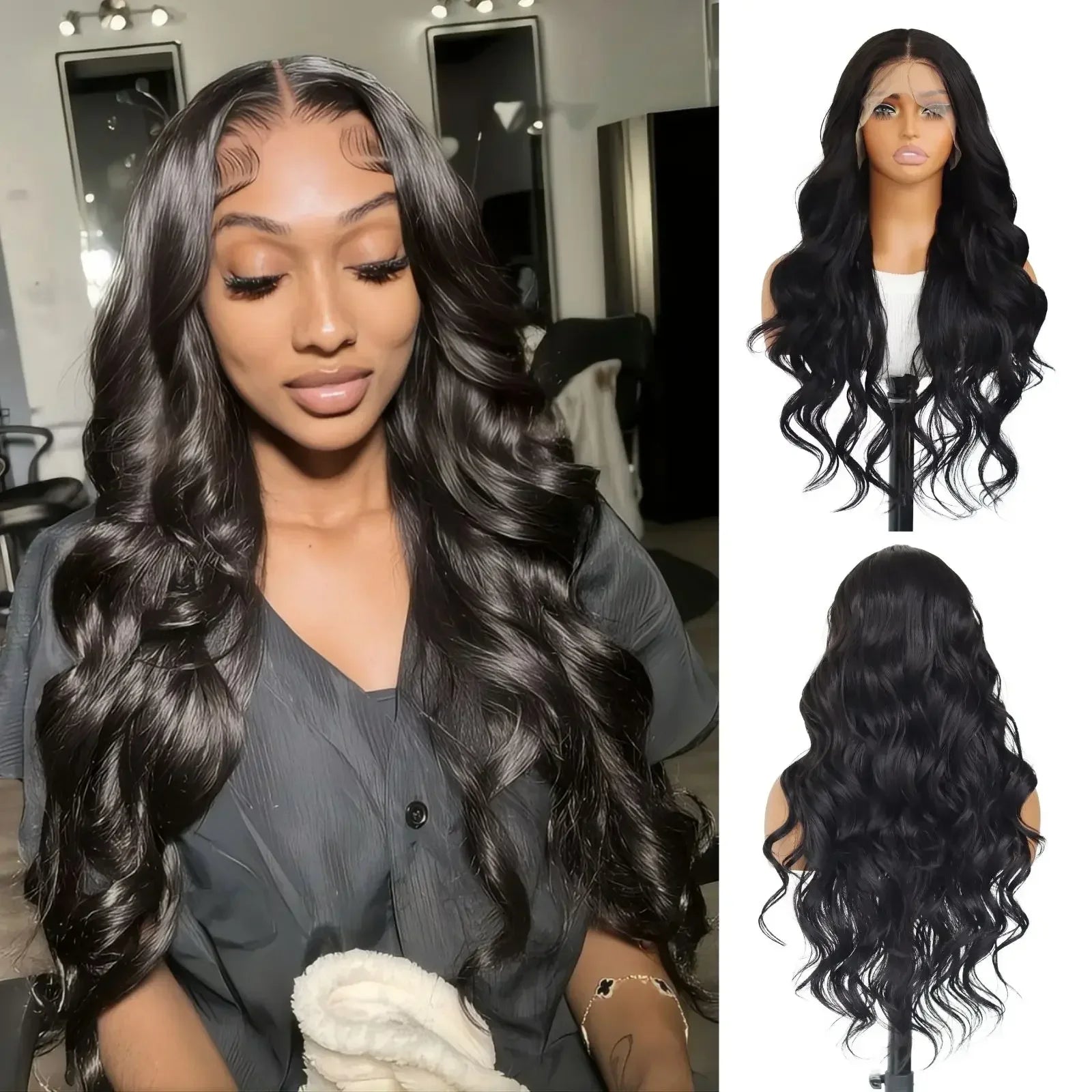 New Body Wave 13*4 Lace Front Synthetic Wigs,Long Glueless Lace Front Wig with Pre Plucked Natrural Hairline and Baby Hair