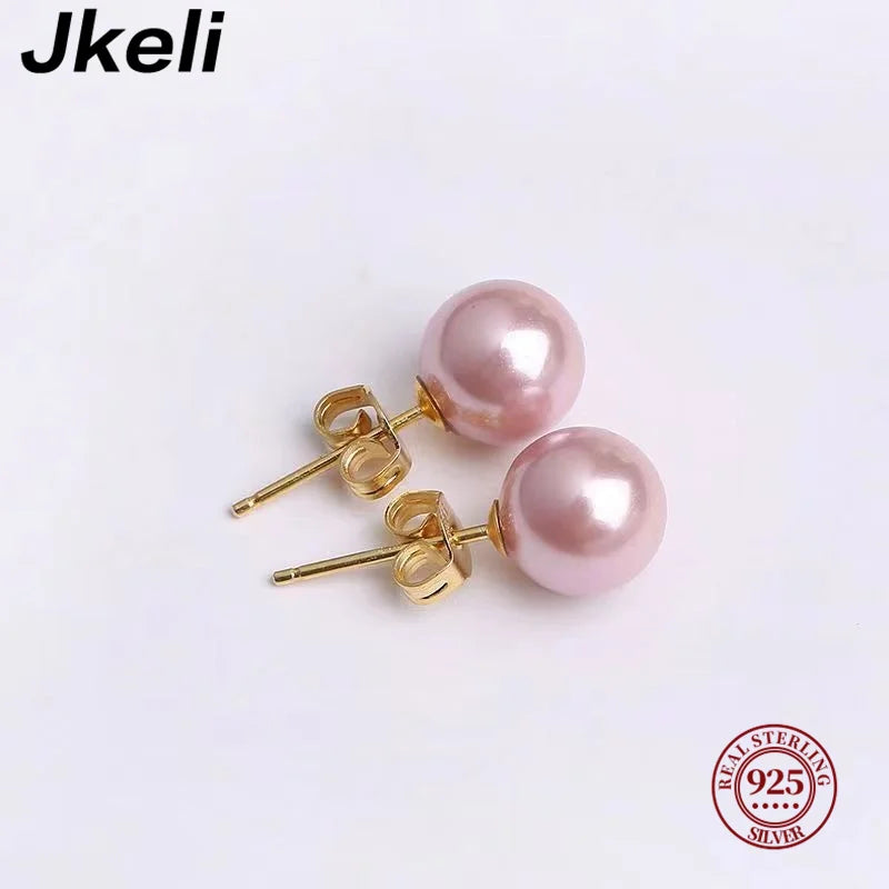 Jkeli Fashion 925 Sterling Silver Freshwater Pearl Stud Earrings Gold Ball Earrings For Women Silver Jewelry Pierced 4-14MM