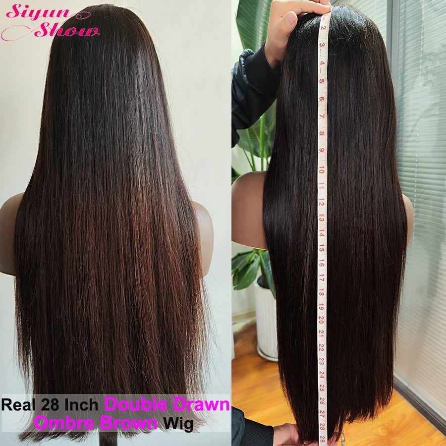 Raw Vietnamese HD Lace Wigs 13X4 Double Drawn Bone Straight Human Hair Lace Frontal Wig Pre Plucked Ombre Brown Lace Front Wig