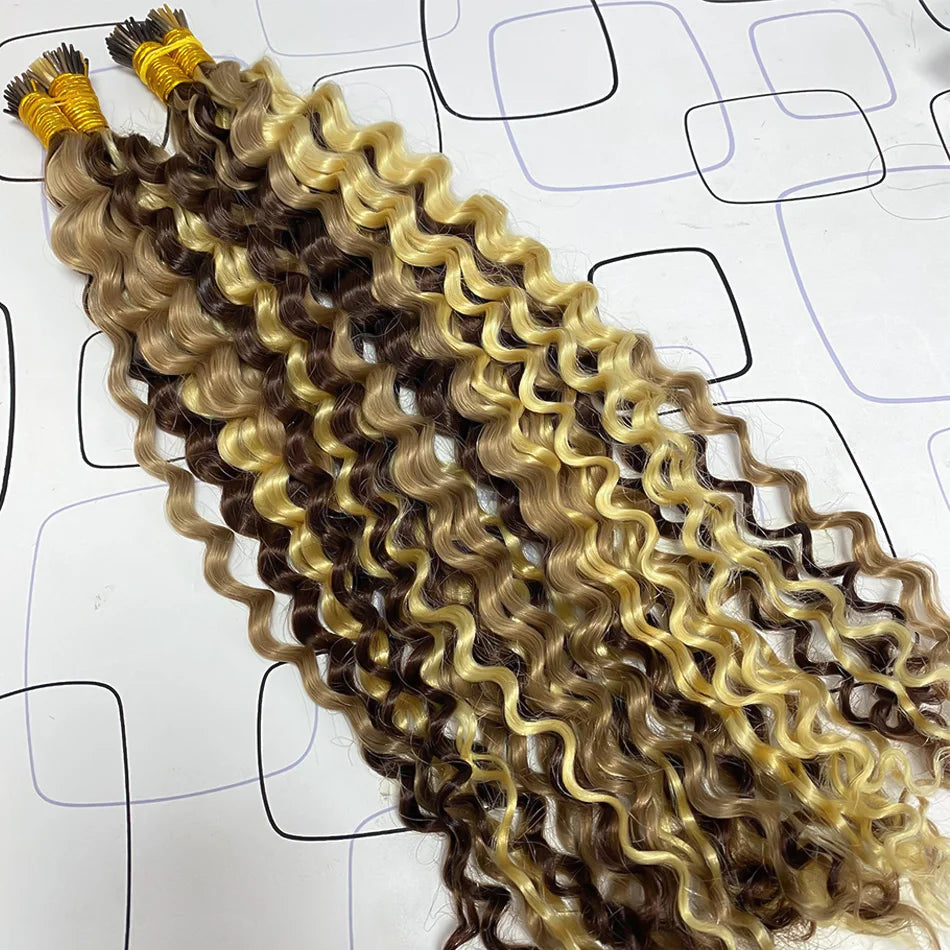 Deep Wave I Tip Hair Extensions 100%Human Hair Extensions Curly I Tip Double Drawn Bundles Microlink  Full Thick Ends Extensions