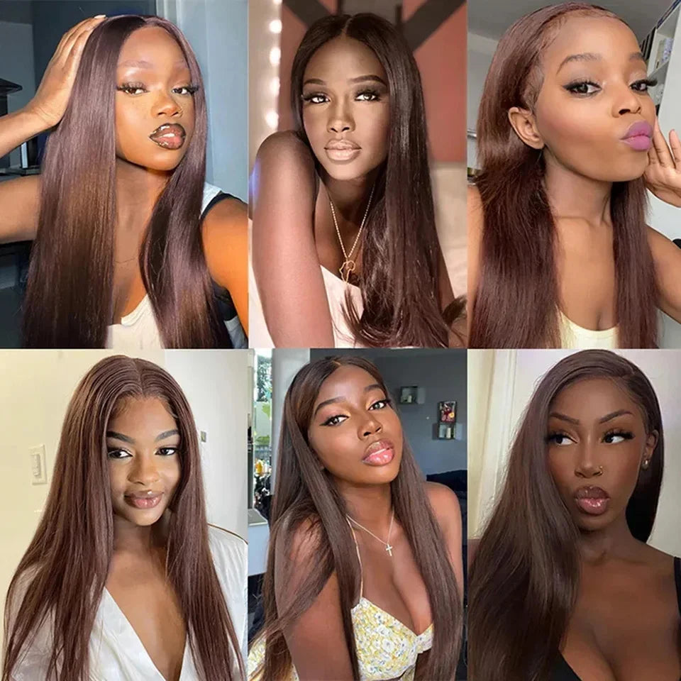 13x4 Chocolate Brown Straight Hd Lace Wigs Brazilian Human Hair 13x6 Hd Lace Frontal Wig Pre Plucked Brown Colored Wigs