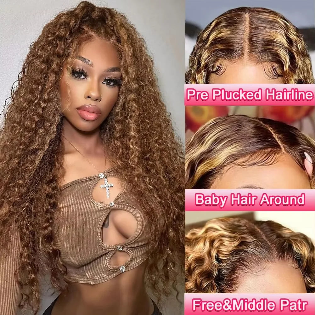 30 36 Inch Curly Highlight Wig Human Hair Honey Blonde 13x4 Lace Front Deep Wave 13x6 Hd Lace Frontal Wigs For Women Human Hair