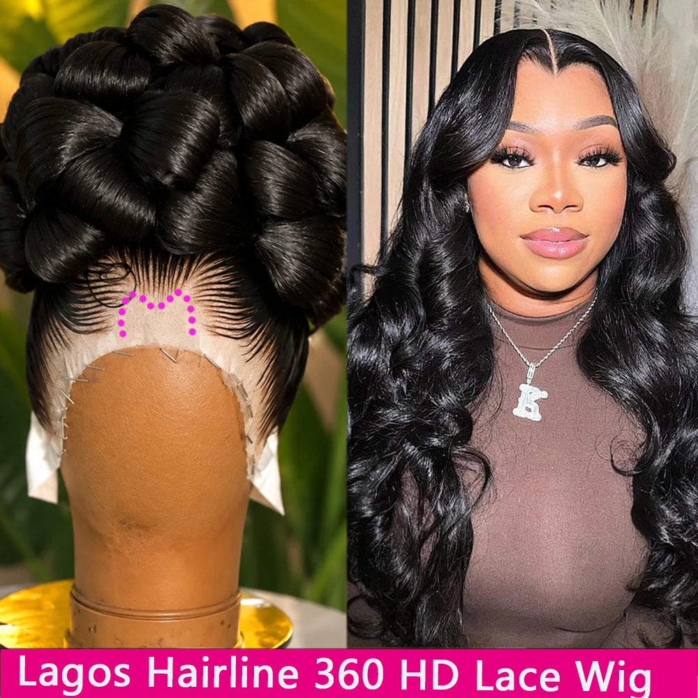 42 Inch Lagos Hairline 360 Full HD Lace Frontal Wigs 100% Human Hair Pre Plucked 400 Density 13x6 HD Lace Front Wear And Go Wigs