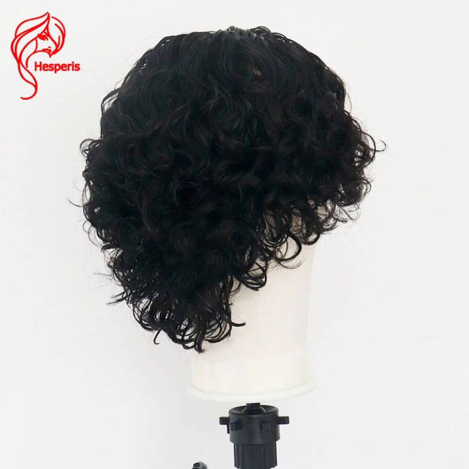 Hesperis Short Curly Wigs Natural Color Lace Front Human Hair Wig Pixie Cut Men's Wig With Bangs Curly Mullet Wig Middle Part