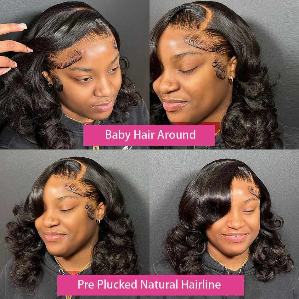 Short Bob Wig Body Wave 100% Human Hair 13x4 Lace Frontal Wigs Pre Plucked Body Wave 250% Density 4x4 Closure Bob Wigs for Women