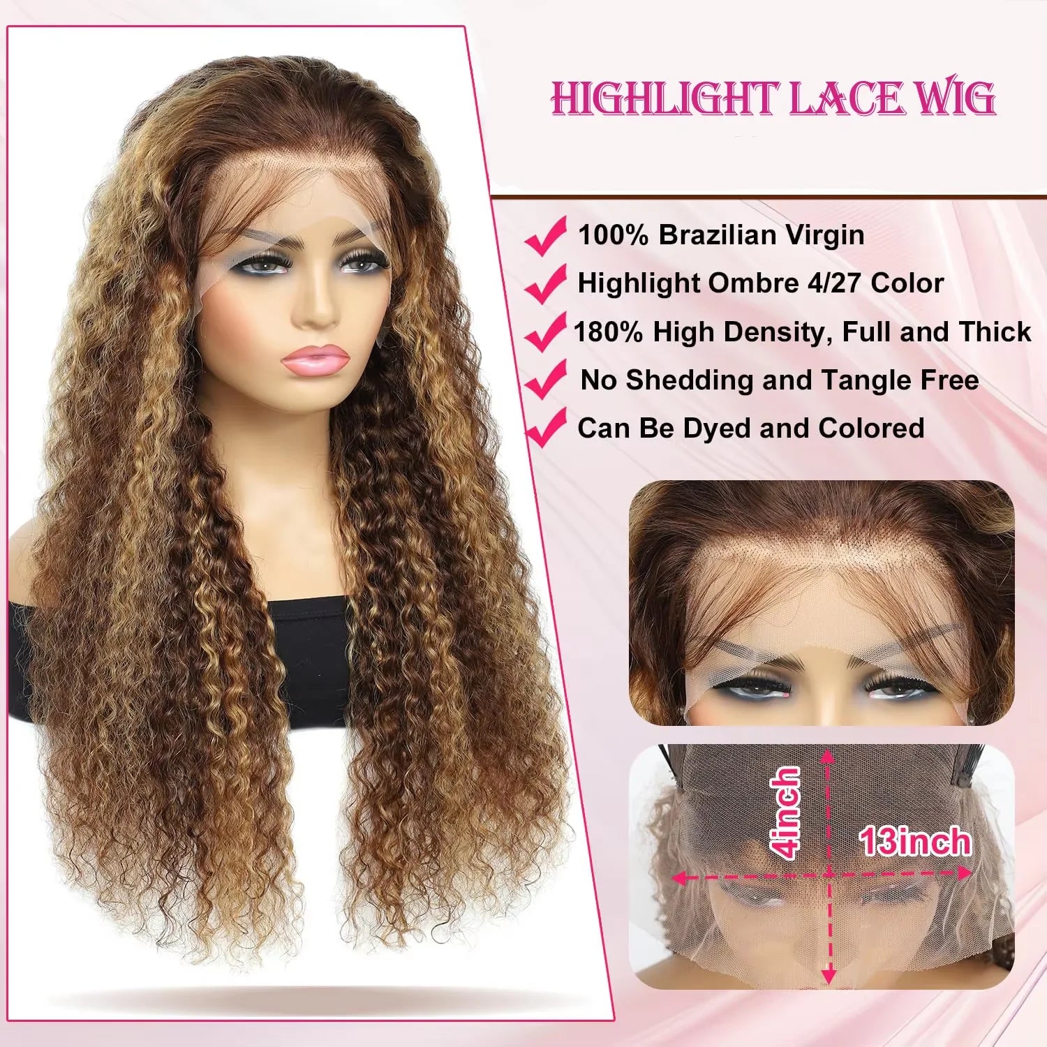 30 36 Inch Curly Highlight Wig Human Hair Honey Blonde 13x4 Lace Front Deep Wave 13x6 Hd Lace Frontal Wigs For Women Human Hair