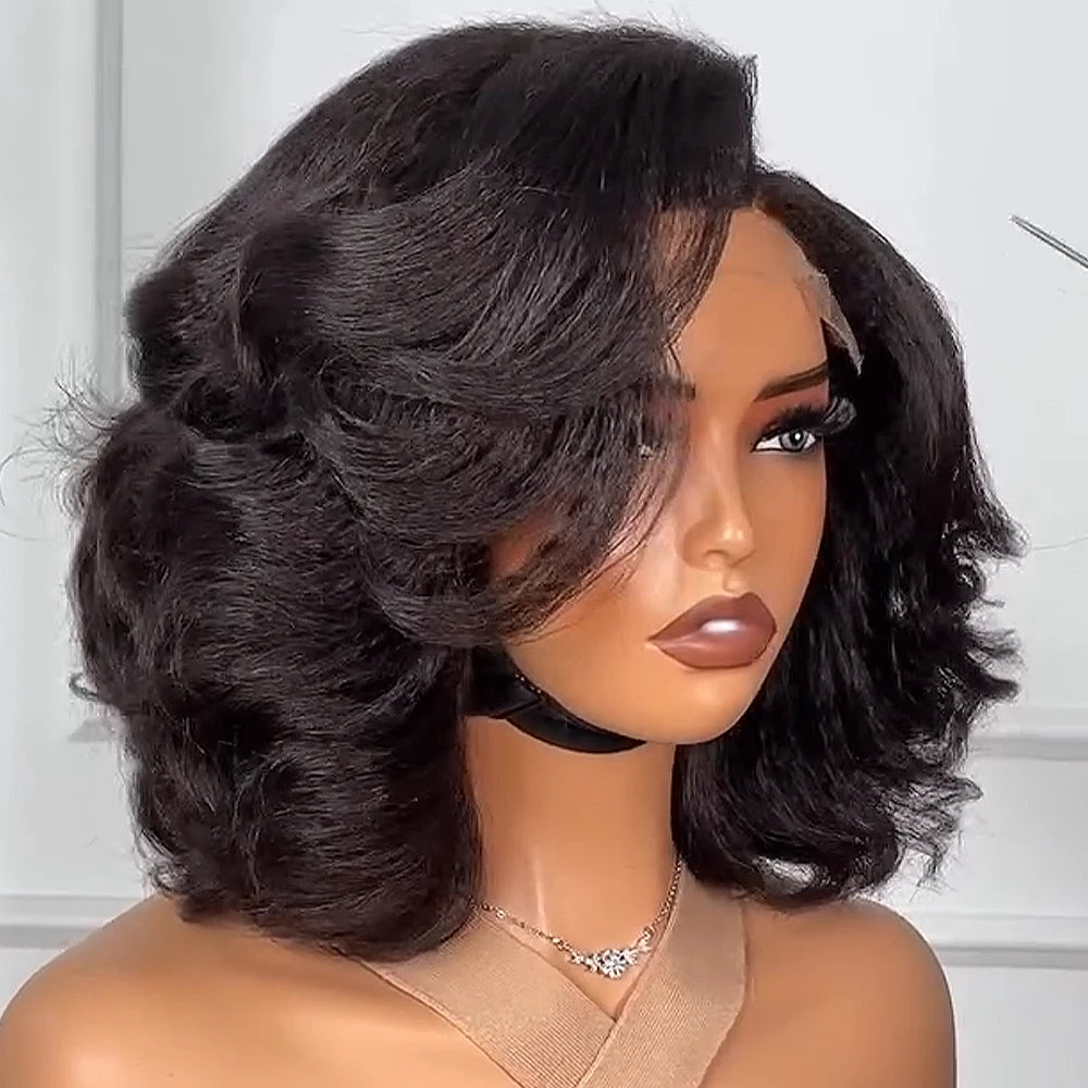 10-16 Inch 4x4/13x4 HD Lace Front 400% Kinky Straight Human Hair Bob Wig PrePlucked Wear And Go Body Wave Glueless Wig For Women