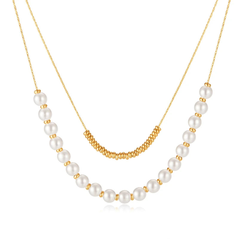 Pearl Necklace Stainless Steel Double-layer Layered Collarbone Chain Women Necklaces Party Fashion Jewelry
