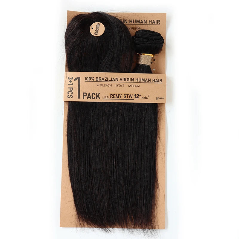 Deep Wave Body Wave Straight Human Hair Bundles With Closure Indian Hair Weave 3 Bundles With Machine Made Closure