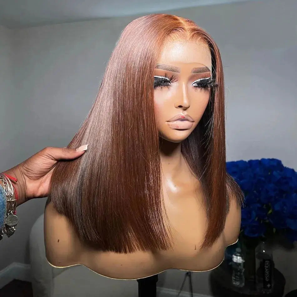 13x4 Lace Front Wig Bob Human Hair Brown Straight 180% Full Density Transparent Lace Frontal Wigs Bob Hair Lace Front Wig
